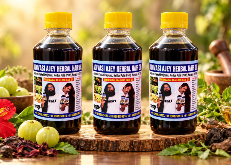 Herbal Hair Oil in Rustic Botanical Setting